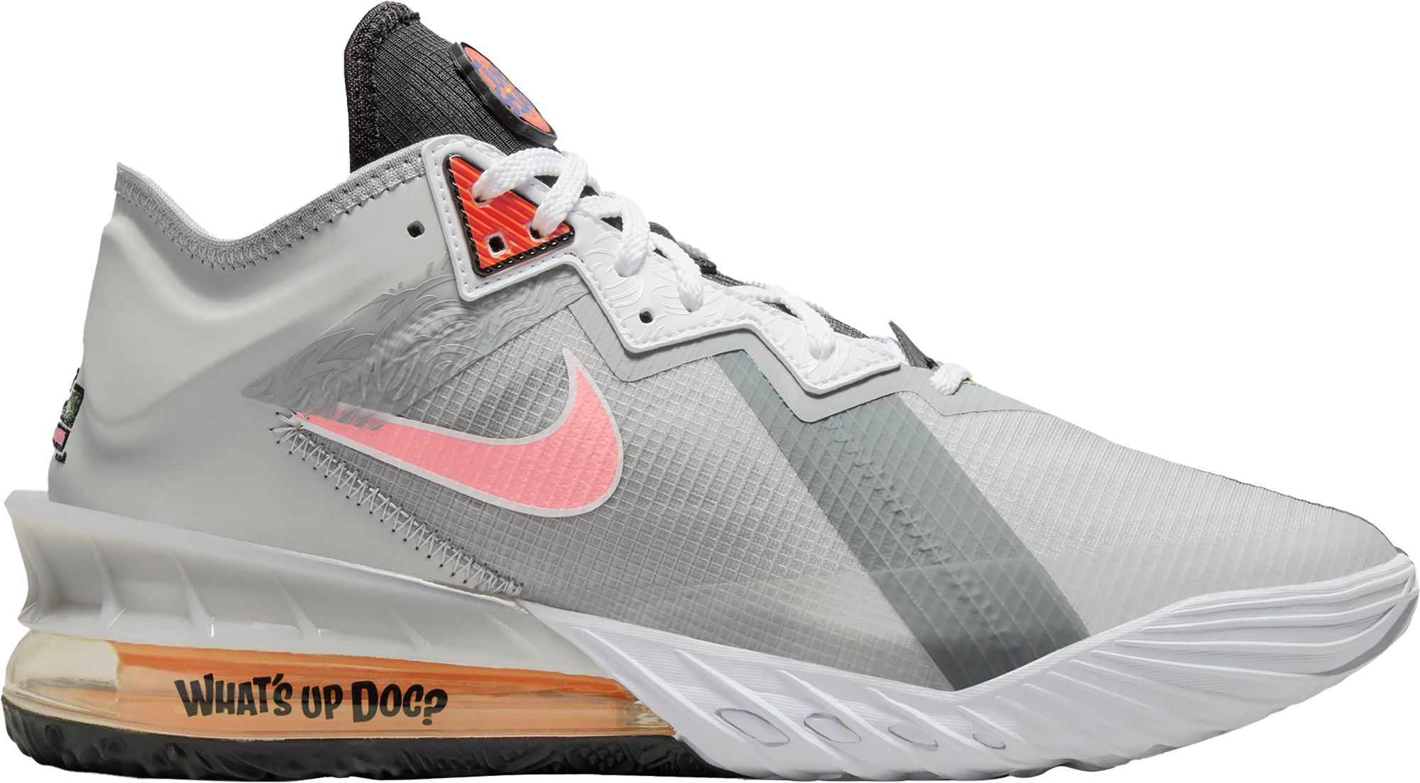 Nike LeBron 18 Low Basketball Shoes, Men's, M8/W9.5, Smoke Grey/Sunset Pulse
