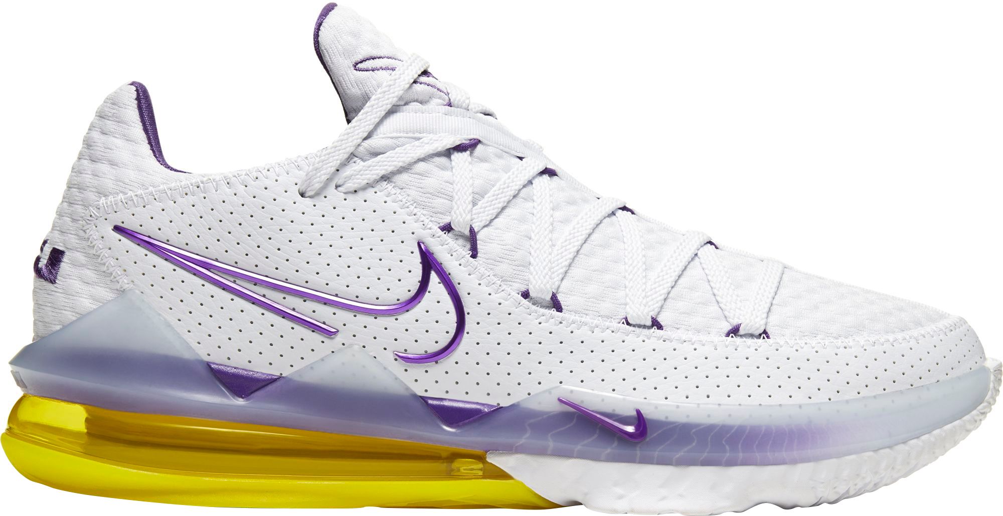 Nike LeBron 17 Low Basketball Shoes, Men's, M18/W19.5, White/Purple/Yellow