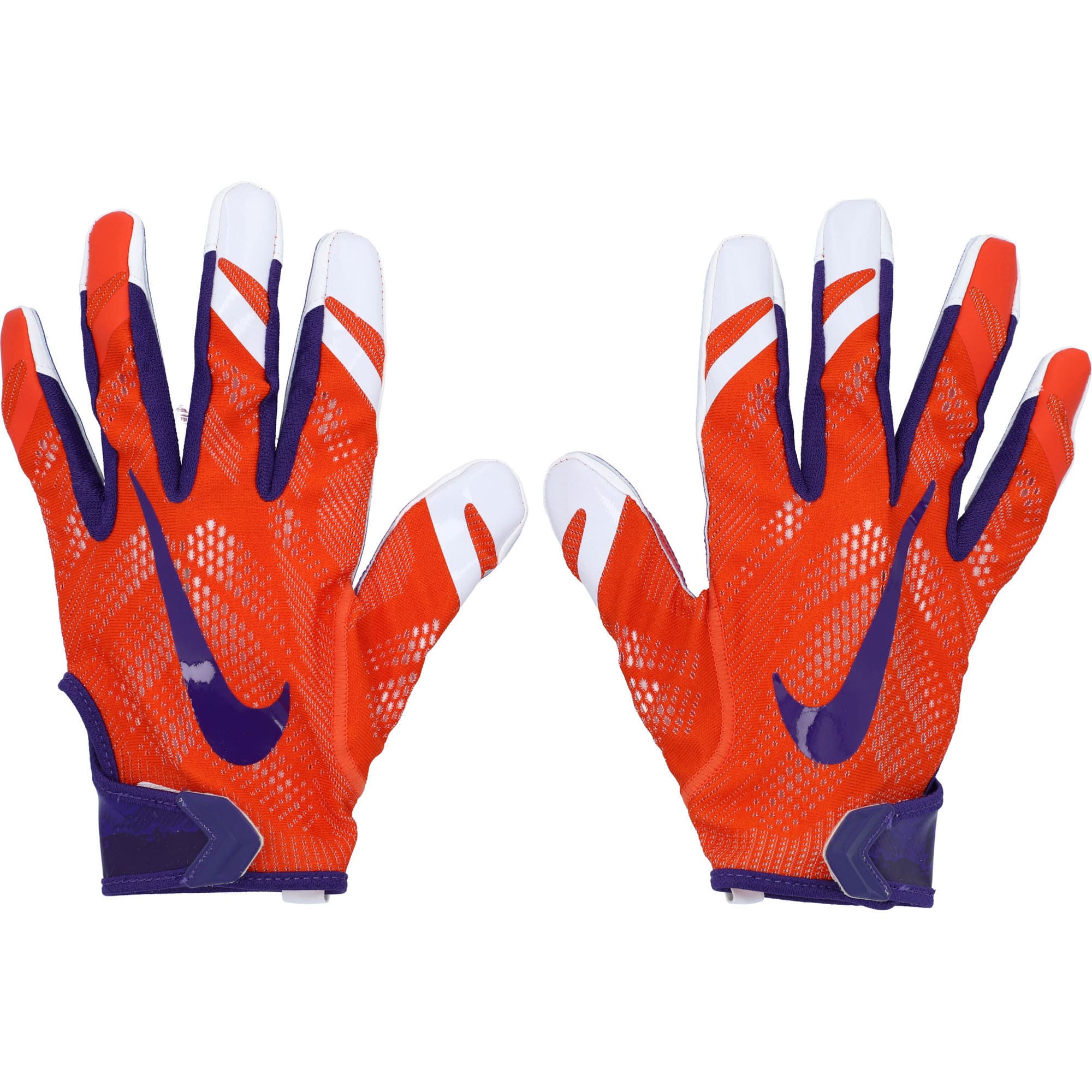 Clemson Tigers Team-Issued Orange and Purple Nike Vapor Knit Gloves from the Football Program