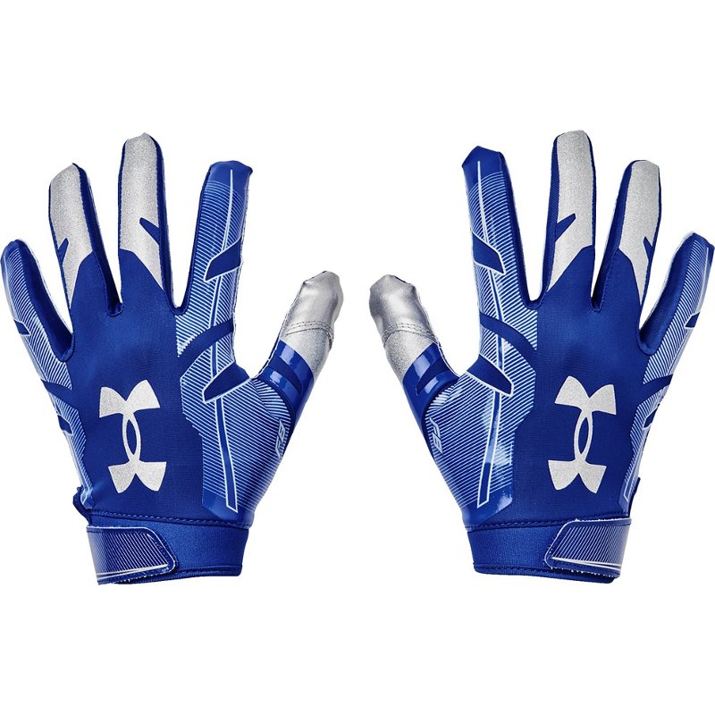 Under Armour Adults' F8 Football Gloves Blue/Silver, Small - Football Equipment at Academy Sports