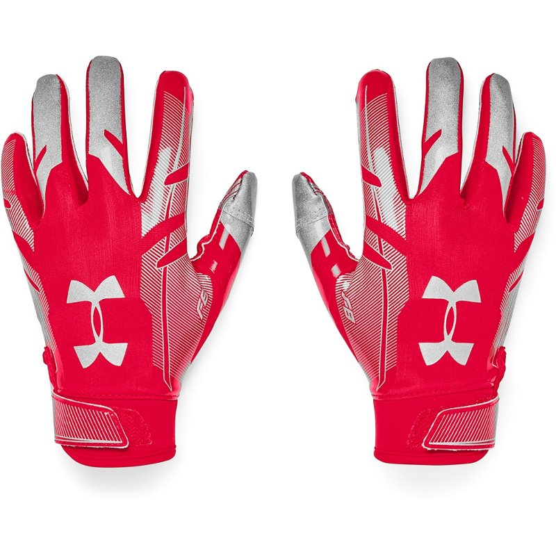 Under Armour Kids' Pee Wee F8 Football Gloves Red/Silver - Football Equipment at Academy Sports